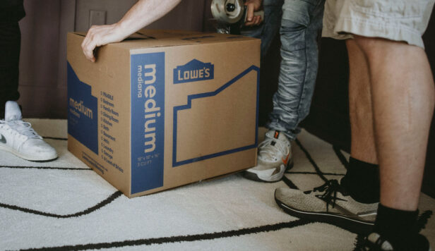 packing a moving box from Lowes